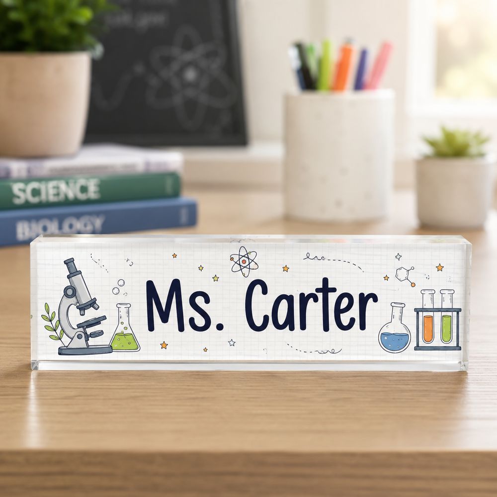 Personalized Science Teacher Name Desk Plaque, Custom Teacher Appreciation Gifts, Teacher Name Plate, Teacher Acrylic Block, New Teacher Gift - Style 1