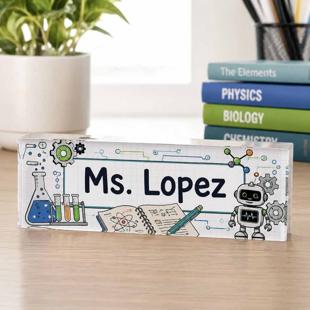 Personalized Science Teacher Name Desk Plaque, Custom Teacher Appreciation Gifts, Teacher Name Plate, Teacher Acrylic Block, New Teacher Gift - Style 10