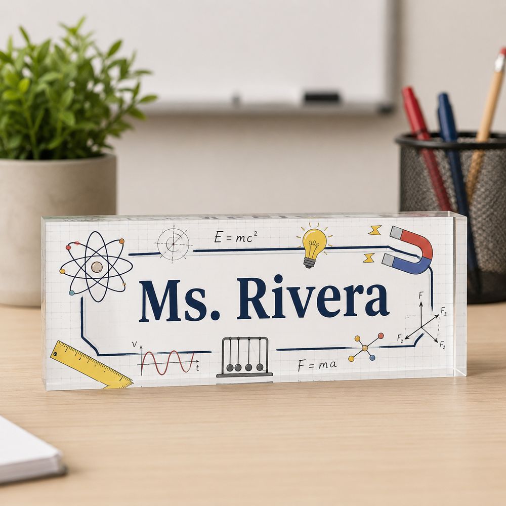 Personalized Science Teacher Name Desk Plaque, Custom Teacher Appreciation Gifts, Teacher Name Plate, Teacher Acrylic Block, New Teacher Gift - Style 5