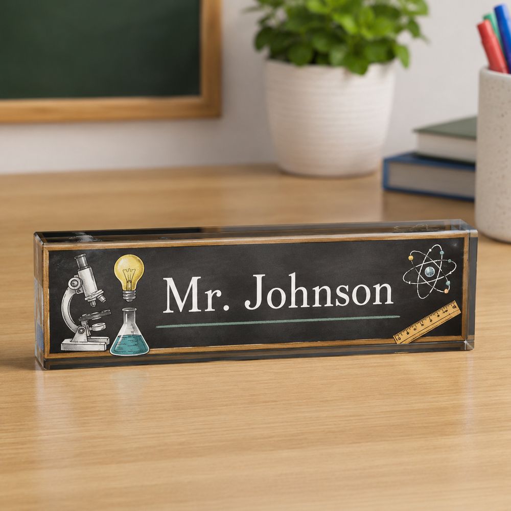 Personalized Science Teacher Name Desk Plaque, Custom Teacher Appreciation Gifts, Teacher Name Plate, Teacher Acrylic Block, New Teacher Gift - Style 9