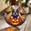 Personalized Suncatcher Stained Glass Puppy In Pumpkin Halloween Gift For Dog Lovers, Window Hanging - Style 10