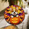 Personalized Suncatcher Stained Glass Puppy In Pumpkin Halloween Gift For Dog Lovers, Window Hanging - Style 3
