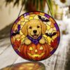 Personalized Suncatcher Stained Glass Puppy In Pumpkin Halloween Gift For Dog Lovers, Window Hanging - Style 6