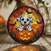 Personalized Suncatcher Stained Glass Puppy In Pumpkin Halloween Gift For Dog Lovers, Window Hanging - Style 7