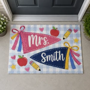 Personalized Teacher Classroom Doormat, Back To School Entry Rug, Pencil Design, Classroom Decor, Teacher Appreciation Gift - Style 1
