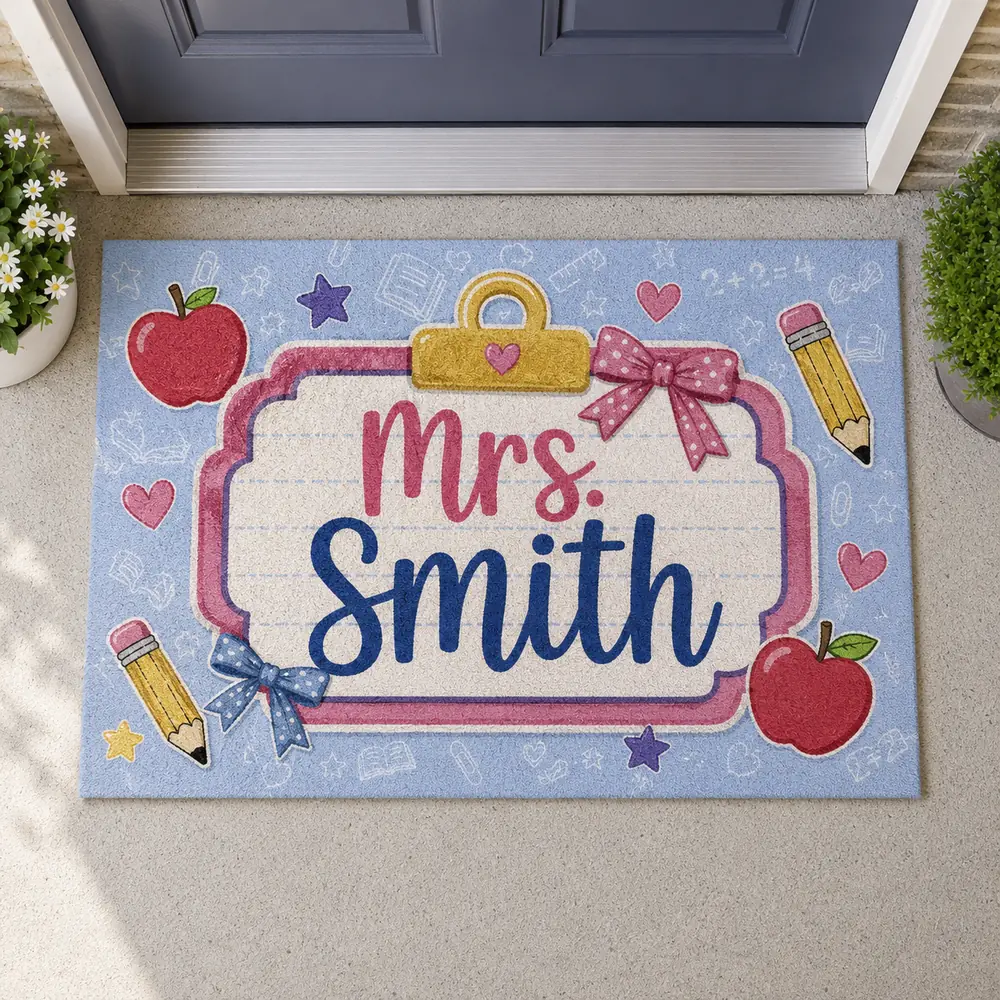 Personalized Teacher Classroom Doormat, Back To School Entry Rug, Pencil Design, Classroom Decor, Teacher Appreciation Gift - Style 10