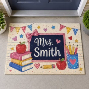 Personalized Teacher Classroom Doormat, Back To School Entry Rug, Pencil Design, Classroom Decor, Teacher Appreciation Gift - Style 2