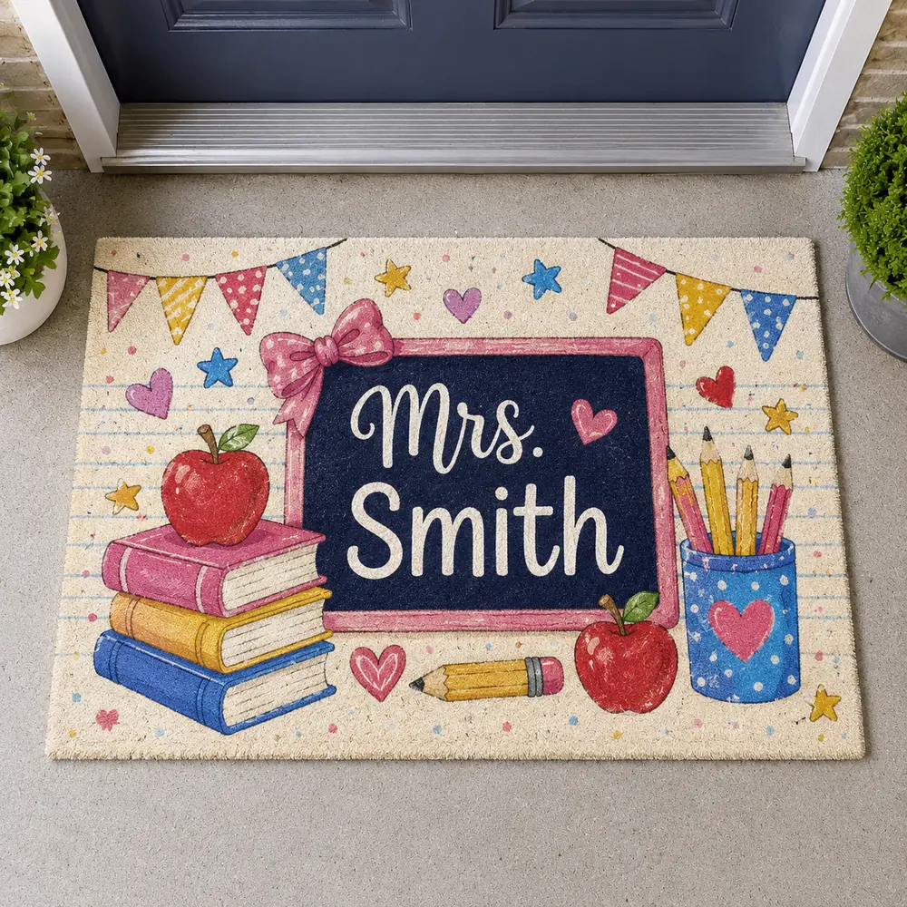 Personalized Teacher Classroom Doormat, Back To School Entry Rug, Pencil Design, Classroom Decor, Teacher Appreciation Gift - Style 2