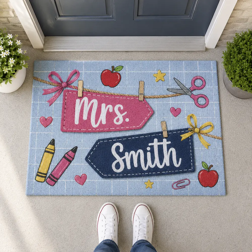 Personalized Teacher Classroom Doormat, Back To School Entry Rug, Pencil Design, Classroom Decor, Teacher Appreciation Gift - Style 4