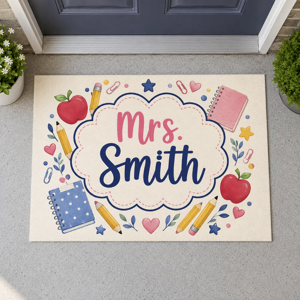 Personalized Teacher Classroom Doormat, Back To School Entry Rug, Pencil Design, Classroom Decor, Teacher Appreciation Gift - Style 5