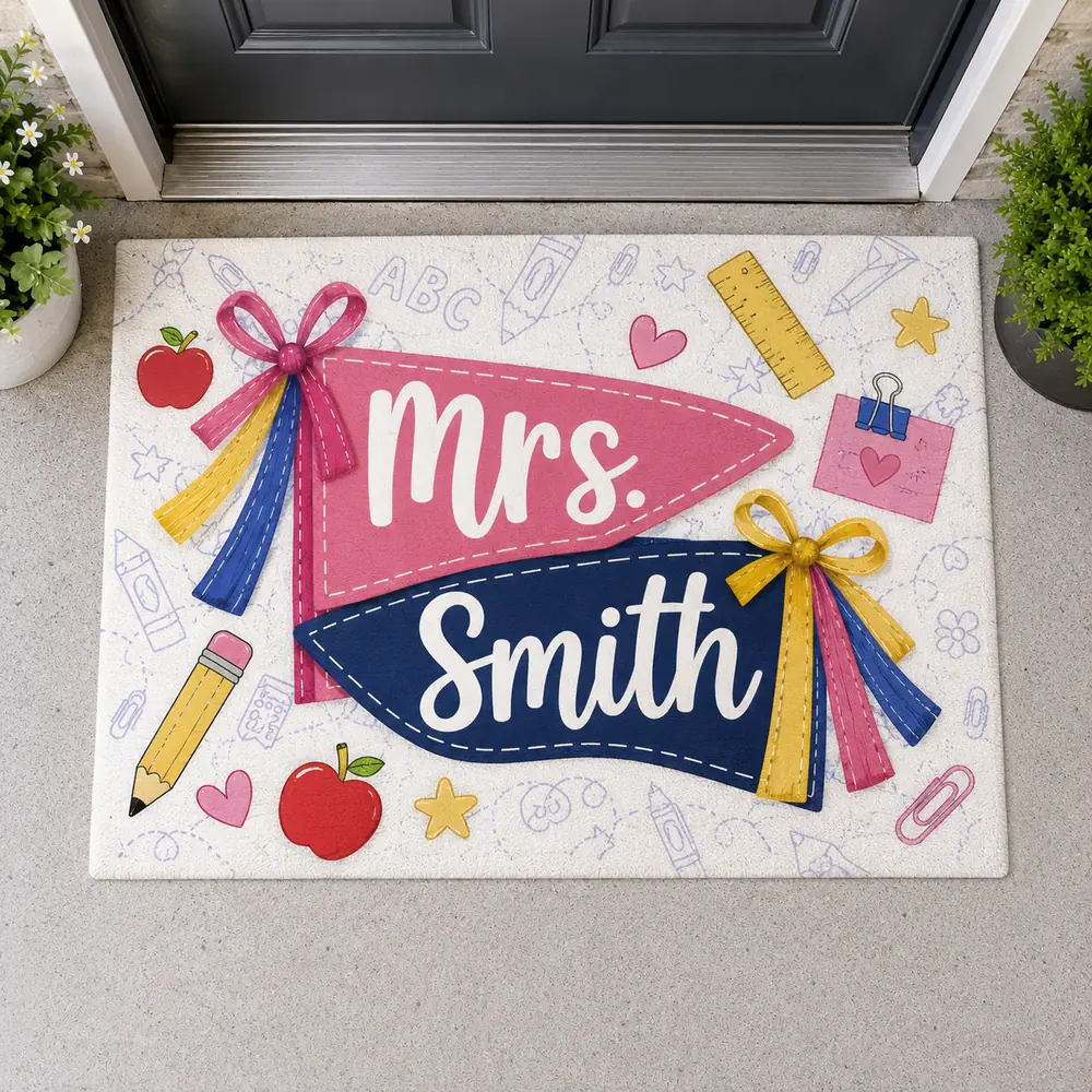 Personalized Teacher Classroom Doormat, Back To School Entry Rug, Pencil Design, Classroom Decor, Teacher Appreciation Gift - Style 8