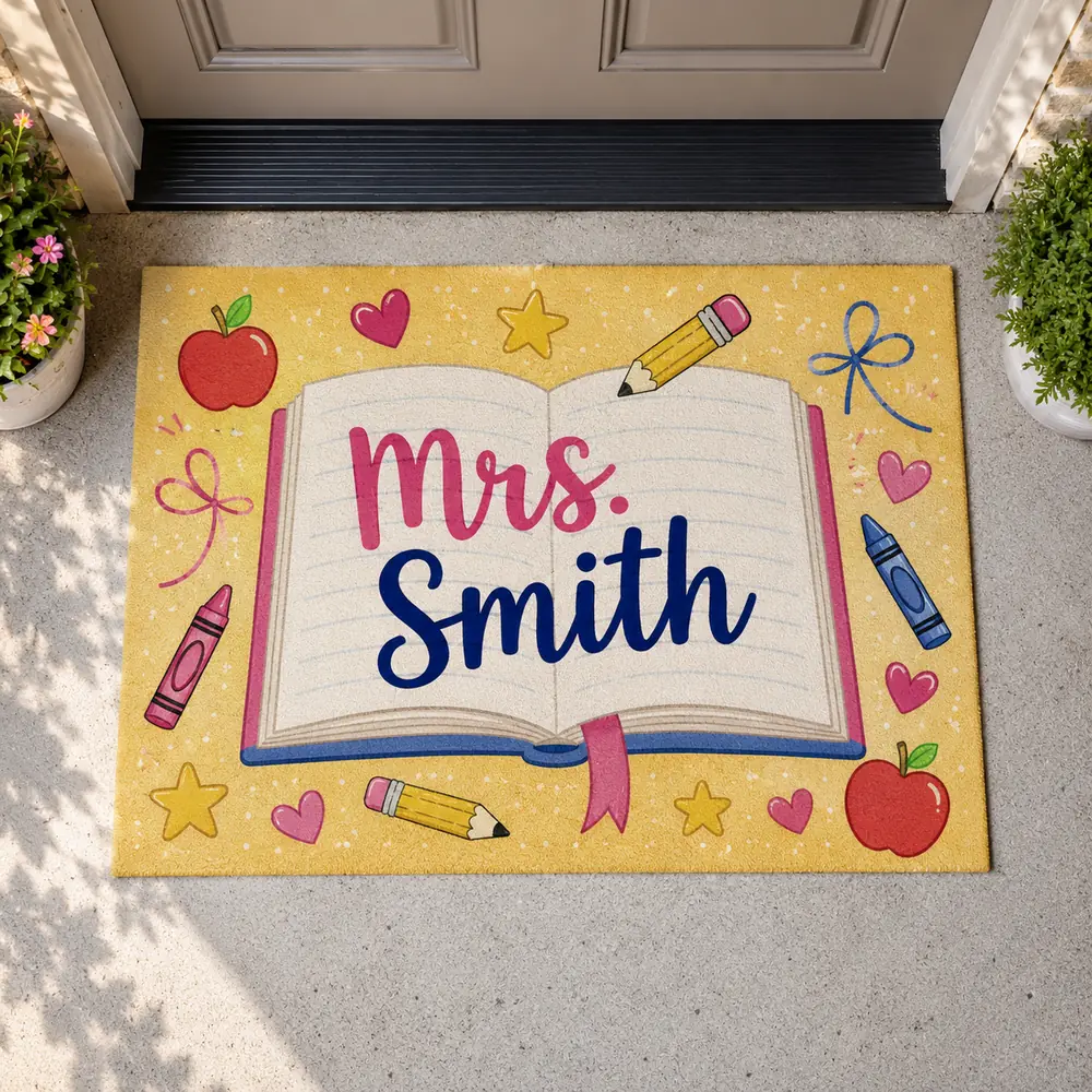 Personalized Teacher Classroom Doormat, Back To School Entry Rug, Pencil Design, Classroom Decor, Teacher Appreciation Gift - Style 9