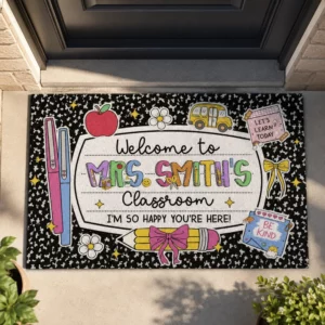 Personalized Teacher Classroom Doormat, Composition Book Doormat, Custom Classroom Welcome Mat, Classroom Decor, Teacher Appreciation Gift - Style 1