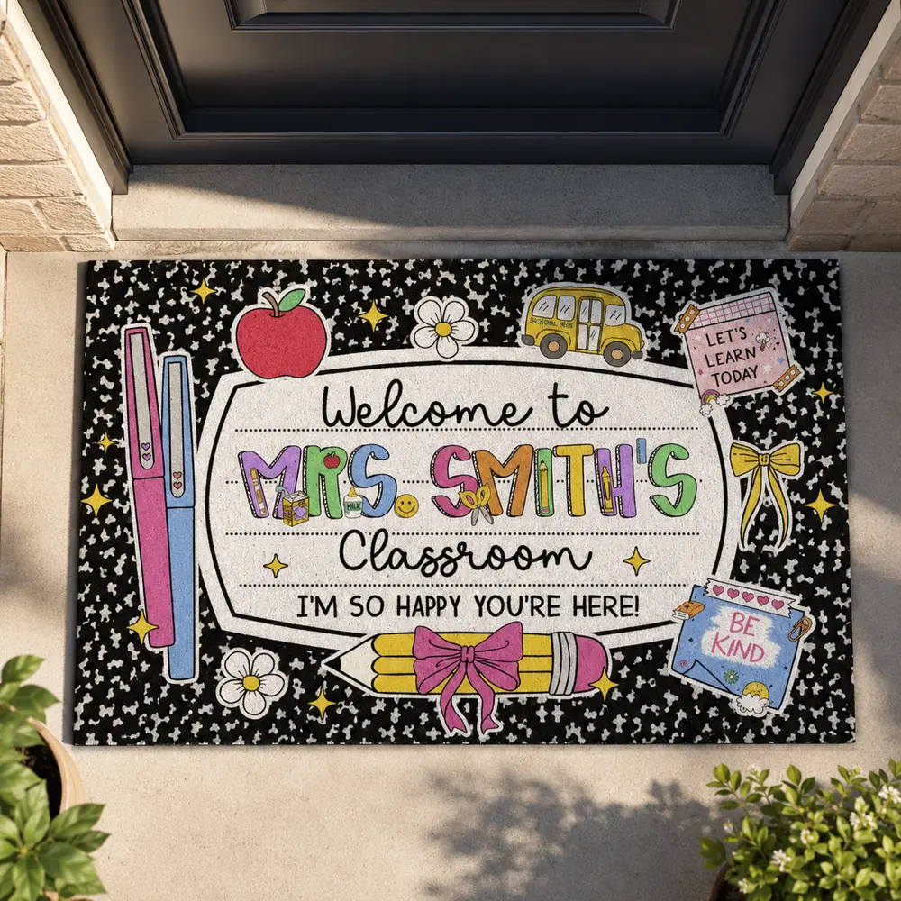 Personalized Teacher Classroom Doormat, Composition Book Doormat, Custom Classroom Welcome Mat, Classroom Decor, Teacher Appreciation Gift - Style 1