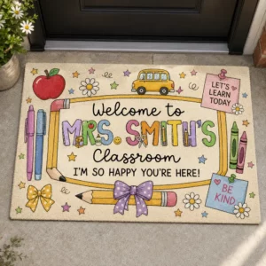 Personalized Teacher Classroom Doormat, Composition Book Doormat, Custom Classroom Welcome Mat, Classroom Decor, Teacher Appreciation Gift - Style 2