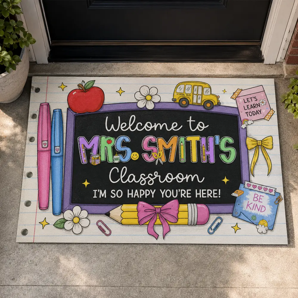 Personalized Teacher Classroom Doormat, Composition Book Doormat, Custom Classroom Welcome Mat, Classroom Decor, Teacher Appreciation Gift - Style 4