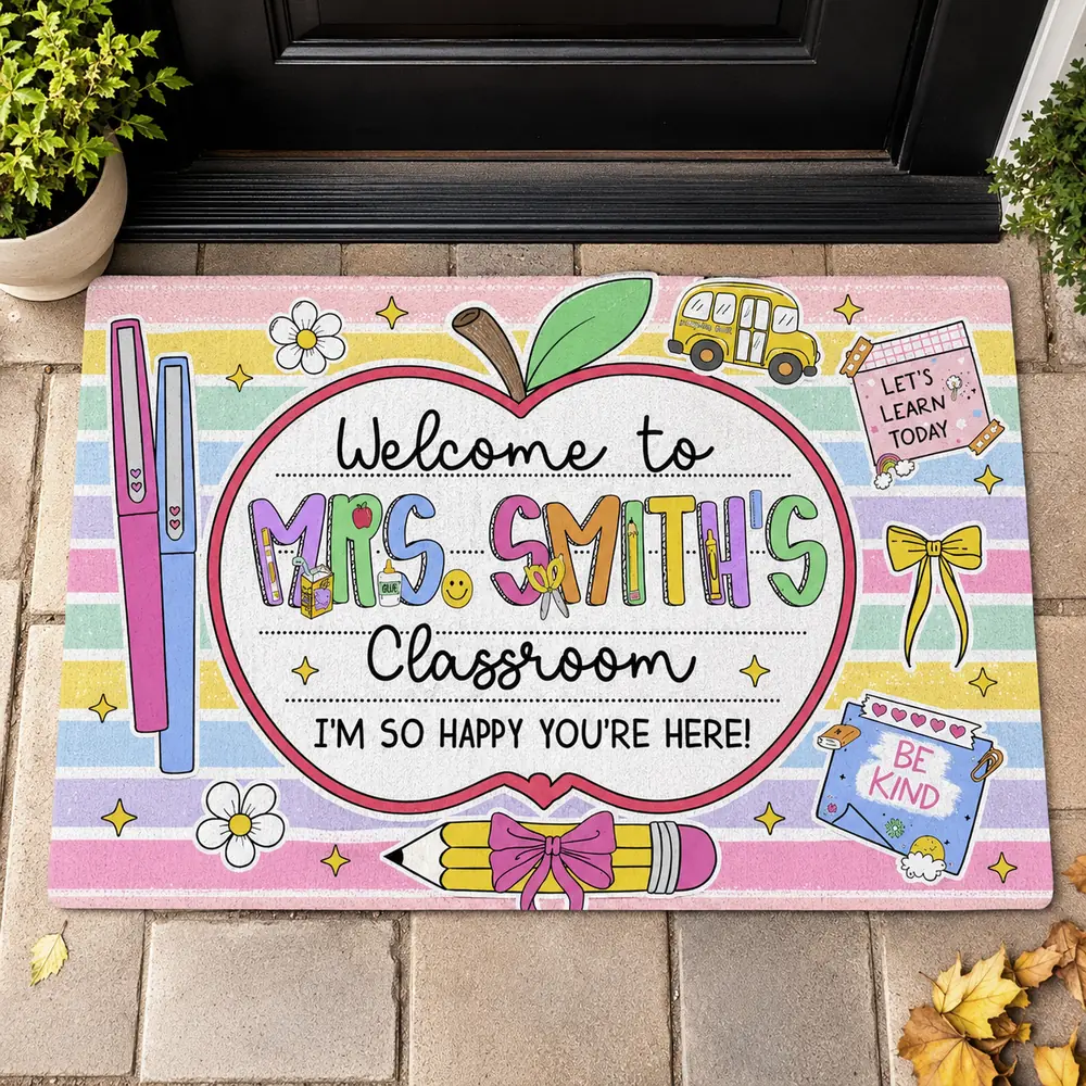 Personalized Teacher Classroom Doormat, Composition Book Doormat, Custom Classroom Welcome Mat, Classroom Decor, Teacher Appreciation Gift - Style 5