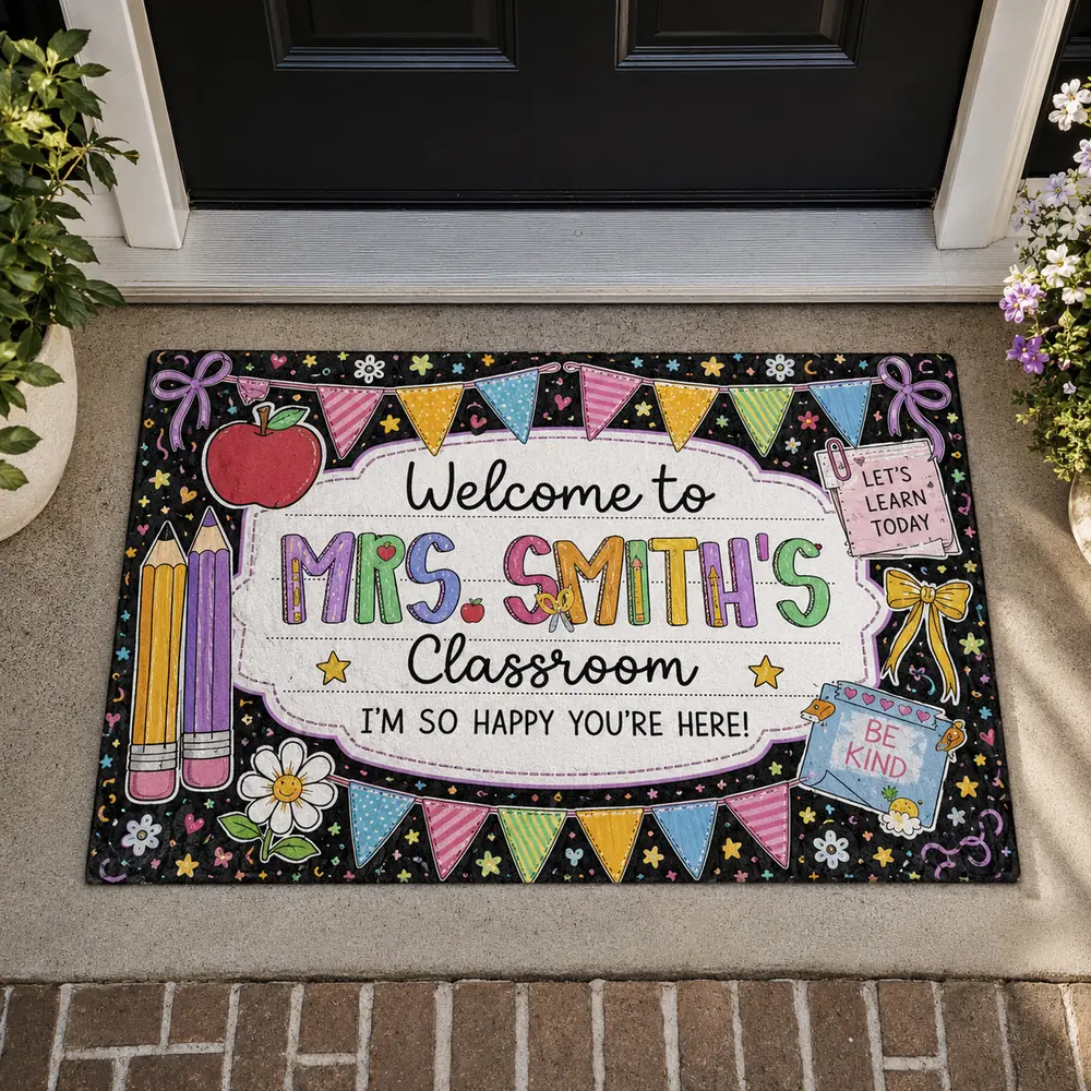 Personalized Teacher Classroom Doormat, Composition Book Doormat, Custom Classroom Welcome Mat, Classroom Decor, Teacher Appreciation Gift - Style 6