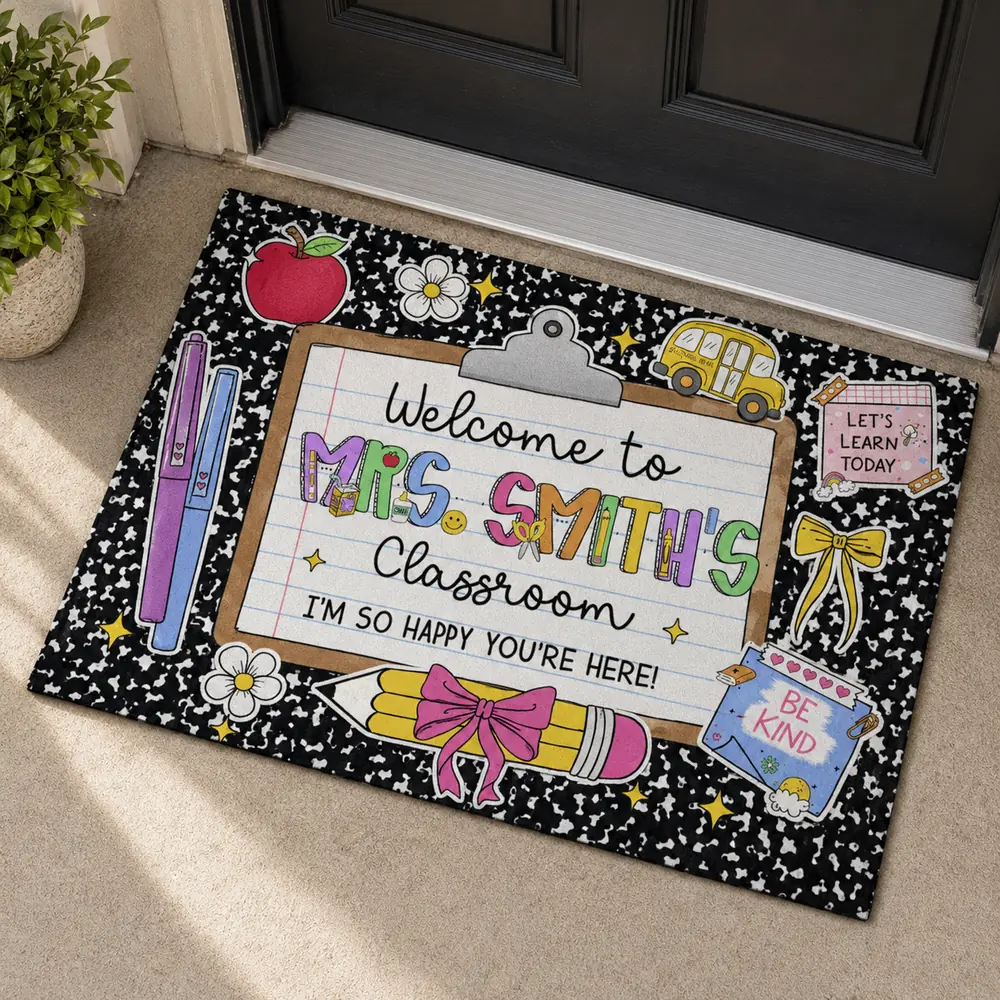 Personalized Teacher Classroom Doormat, Composition Book Doormat, Custom Classroom Welcome Mat, Classroom Decor, Teacher Appreciation Gift - Style 7