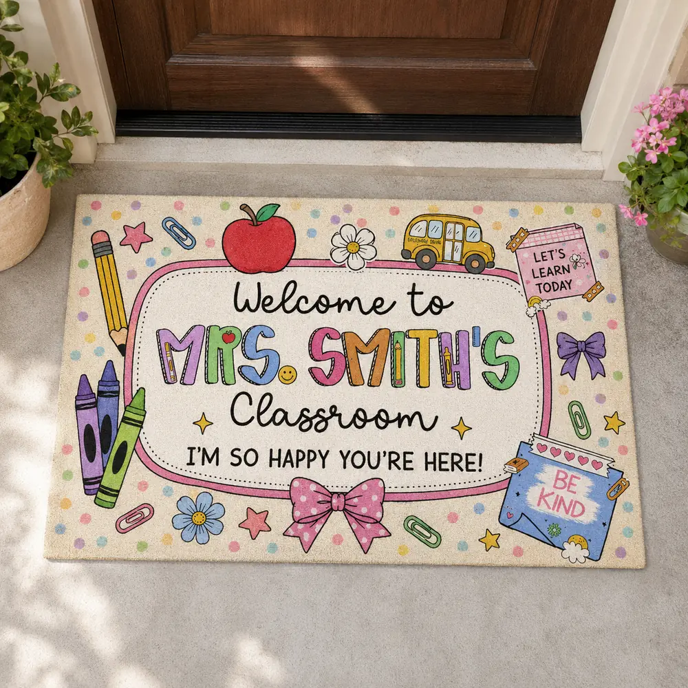 Personalized Teacher Classroom Doormat, Composition Book Doormat, Custom Classroom Welcome Mat, Classroom Decor, Teacher Appreciation Gift - Style 8