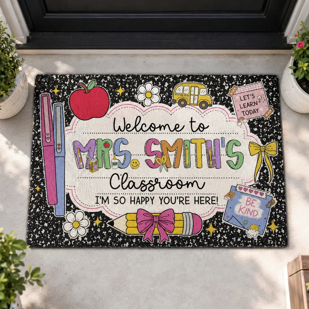 Personalized Teacher Classroom Doormat, Composition Book Doormat, Custom Classroom Welcome Mat, Classroom Decor, Teacher Appreciation Gift - Style 9