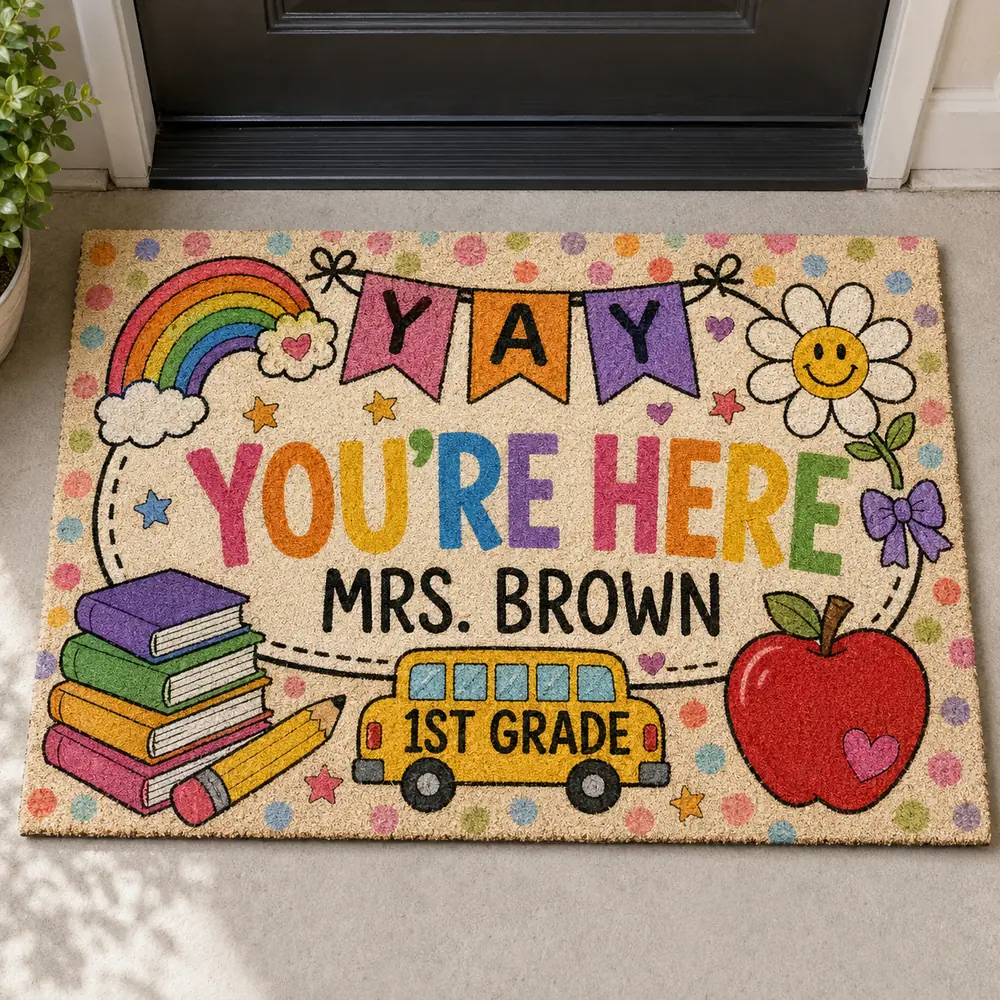 Personalized Teacher Classroom Doormat, Composition Notebook Classroom Decor, Teacher Appreciation Gift, Groovy Doormat, Back To School Sign - Style 4