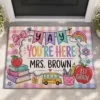 Personalized Teacher Classroom Doormat, Composition Notebook Classroom Decor, Teacher Appreciation Gift, Groovy Doormat, Back To School Sign - Style 7