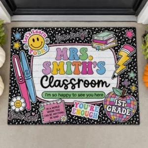 Personalized Teacher Classroom Doormat Composition Notebook Classroom Office Doormat, Teacher Appreciation Gift, Teacher Gift Back To School - Style 1