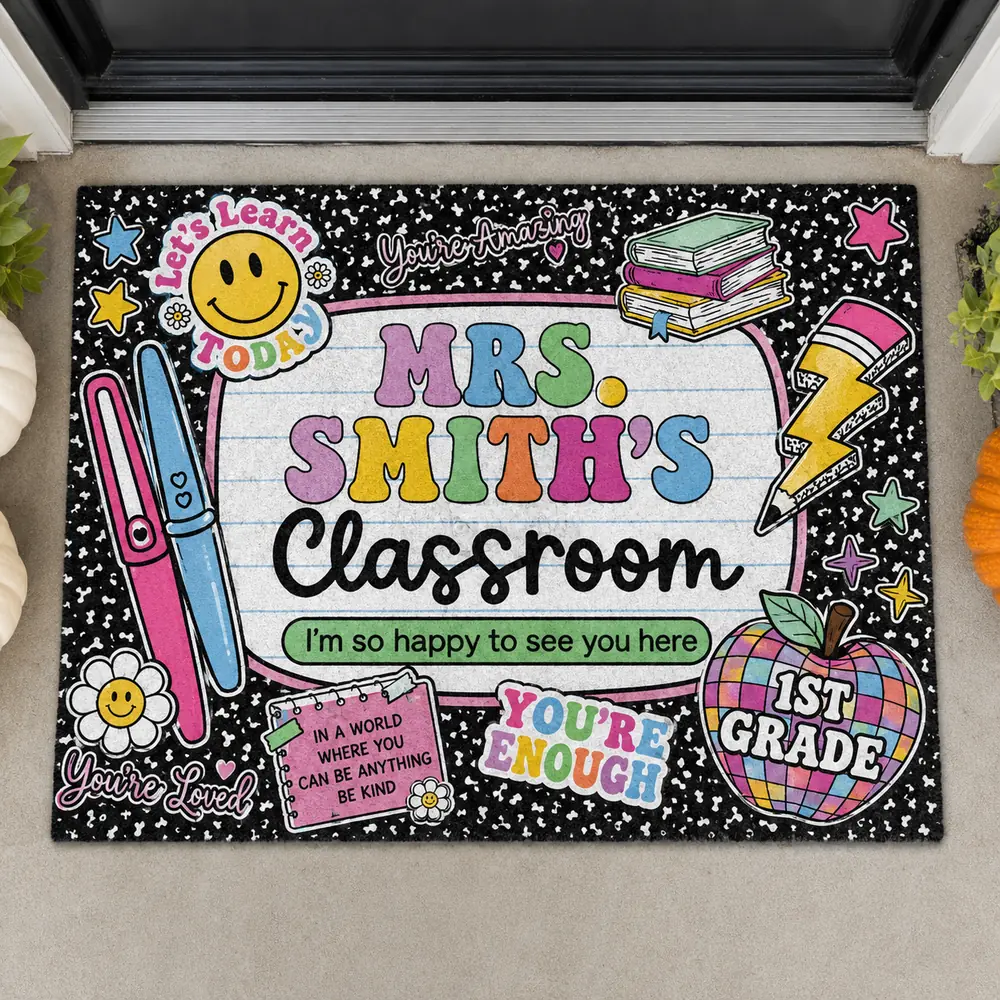 Personalized Teacher Classroom Doormat Composition Notebook Classroom Office Doormat, Teacher Appreciation Gift, Teacher Gift Back To School - Style 1