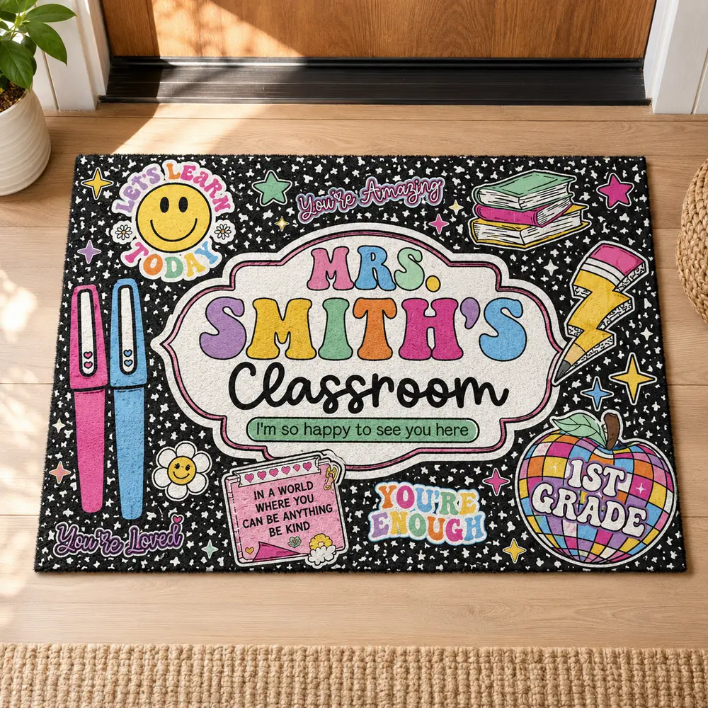 Personalized Teacher Classroom Doormat Composition Notebook Classroom Office Doormat, Teacher Appreciation Gift, Teacher Gift Back To School - Style 10