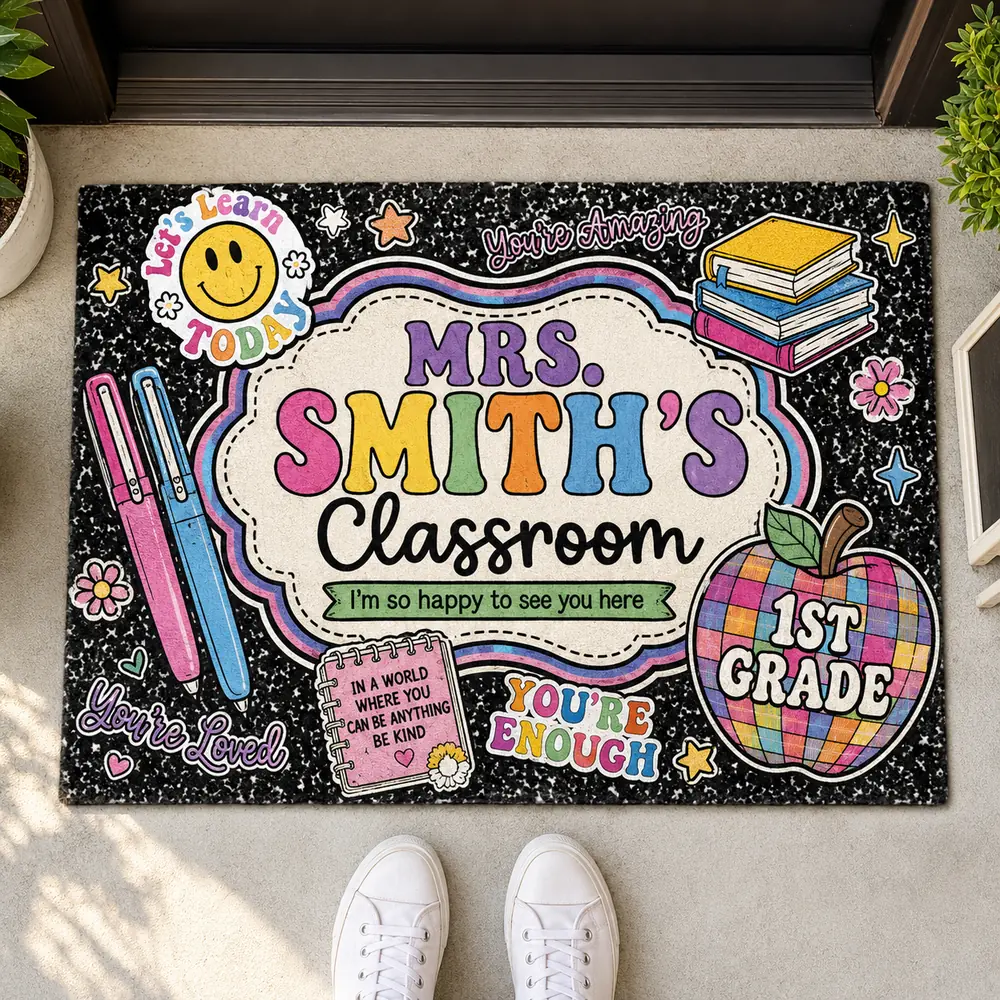Personalized Teacher Classroom Doormat Composition Notebook Classroom Office Doormat, Teacher Appreciation Gift, Teacher Gift Back To School - Style 2