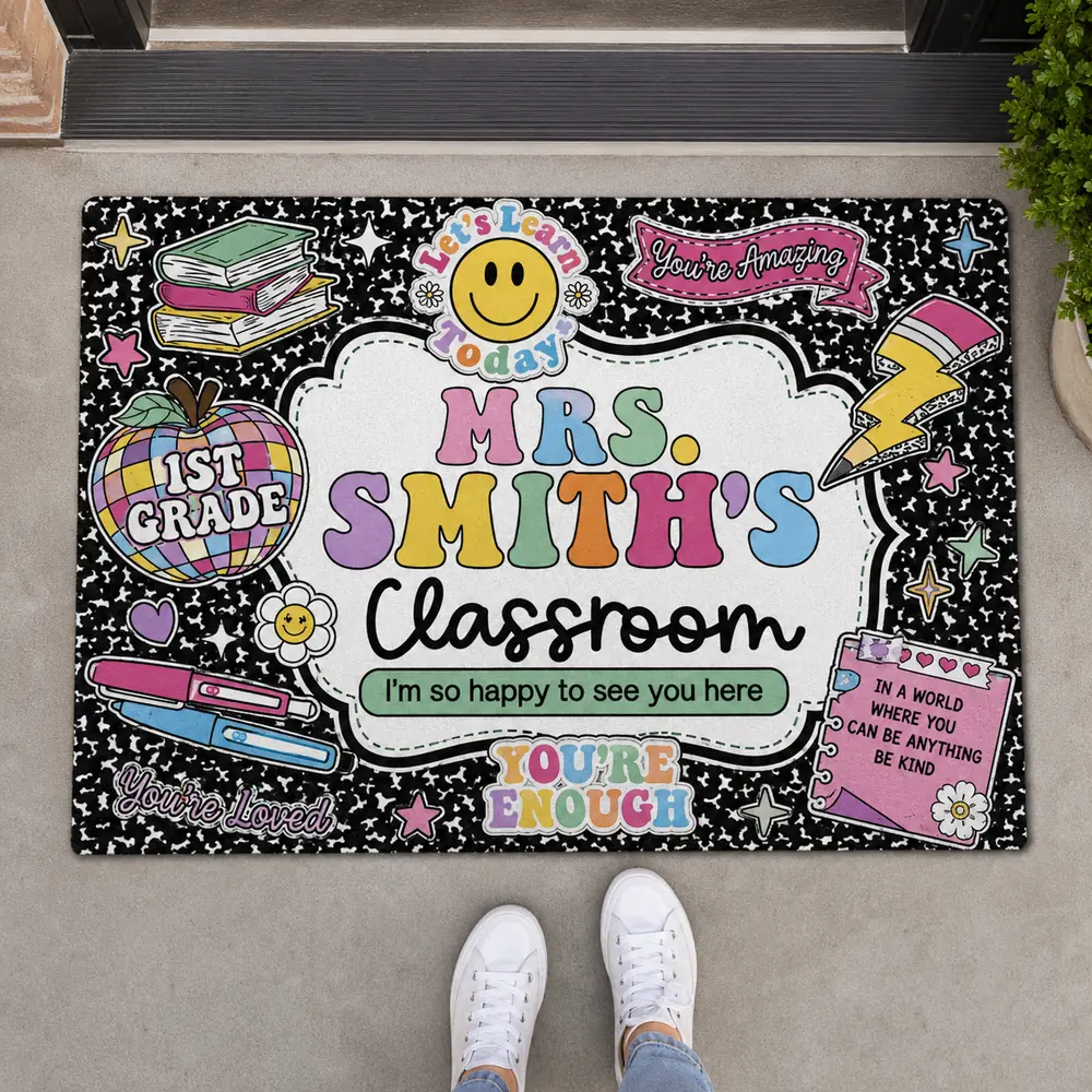 Personalized Teacher Classroom Doormat Composition Notebook Classroom Office Doormat, Teacher Appreciation Gift, Teacher Gift Back To School - Style 3