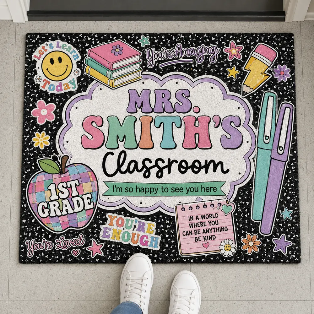 Personalized Teacher Classroom Doormat Composition Notebook Classroom Office Doormat, Teacher Appreciation Gift, Teacher Gift Back To School - Style 4