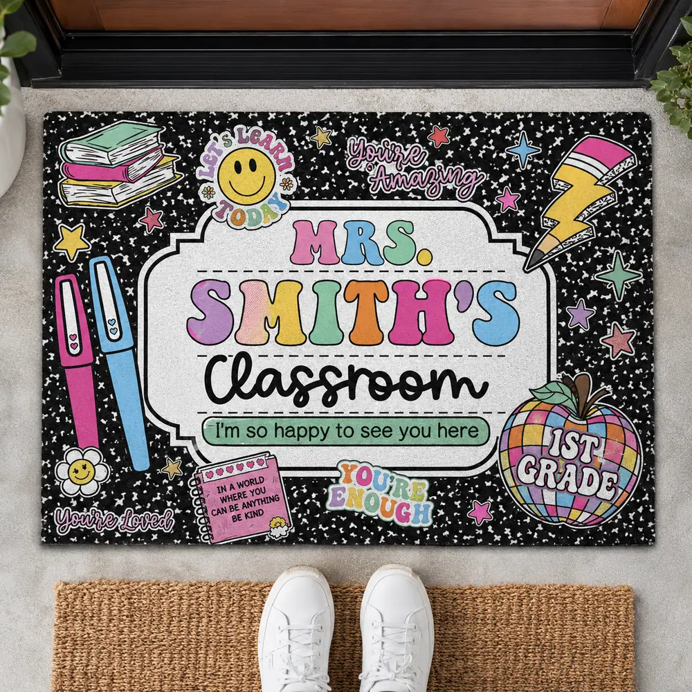 Personalized Teacher Classroom Doormat Composition Notebook Classroom Office Doormat, Teacher Appreciation Gift, Teacher Gift Back To School - Style 5