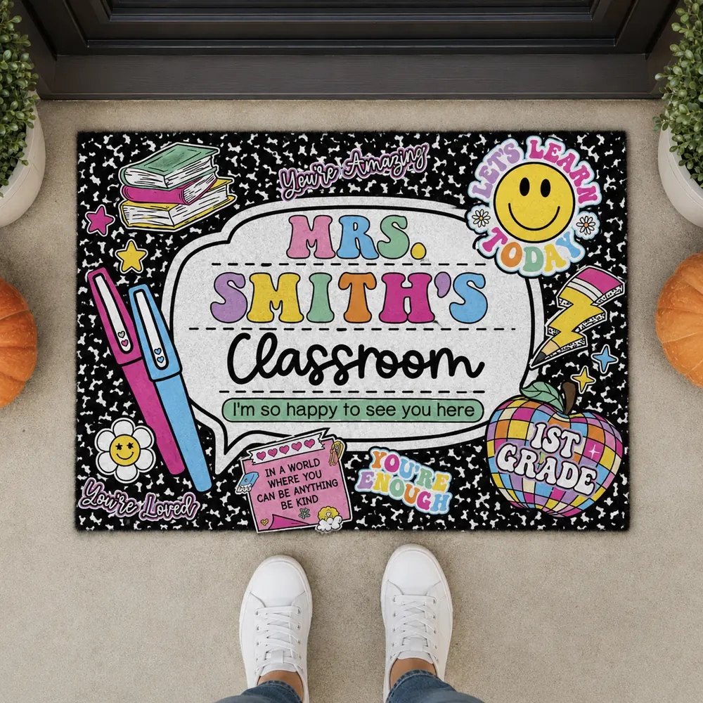 Personalized Teacher Classroom Doormat Composition Notebook Classroom Office Doormat, Teacher Appreciation Gift, Teacher Gift Back To School - Style 6