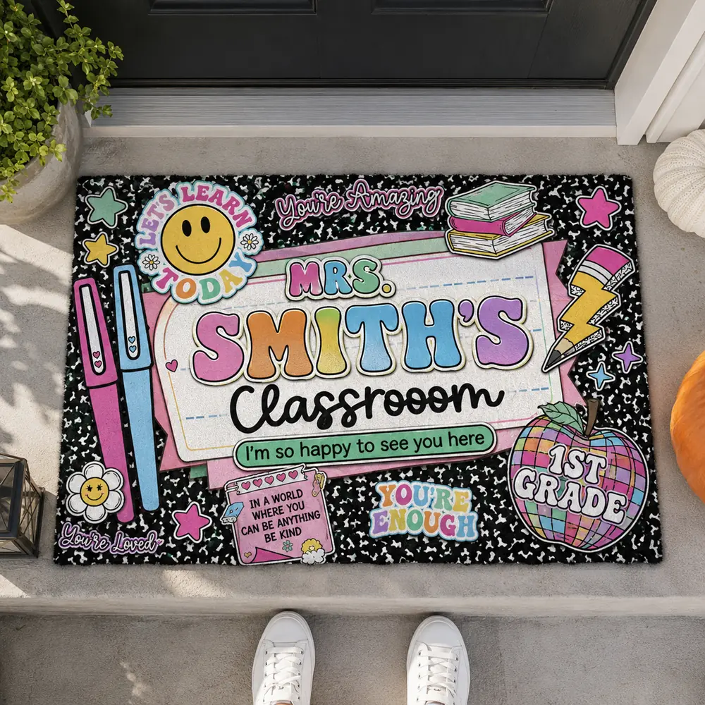 Personalized Teacher Classroom Doormat Composition Notebook Classroom Office Doormat, Teacher Appreciation Gift, Teacher Gift Back To School - Style 7
