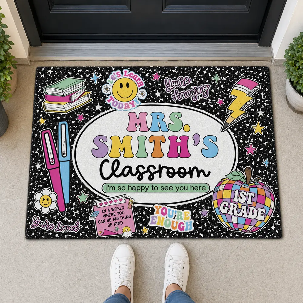 Personalized Teacher Classroom Doormat Composition Notebook Classroom Office Doormat, Teacher Appreciation Gift, Teacher Gift Back To School - Style 8