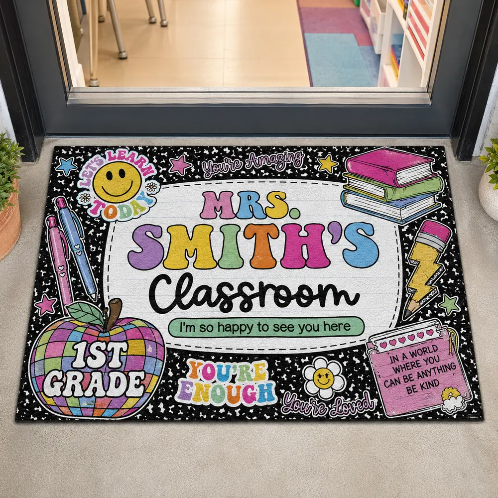 Personalized Teacher Classroom Doormat Composition Notebook Classroom Office Doormat, Teacher Appreciation Gift, Teacher Gift Back To School - Style 9