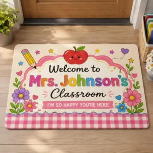 Personalized Teacher Classroom Doormat, Custom Name Welcome Mat, Back-To-School Classroom Decor, Teacher Appreciation Gift - Style 1