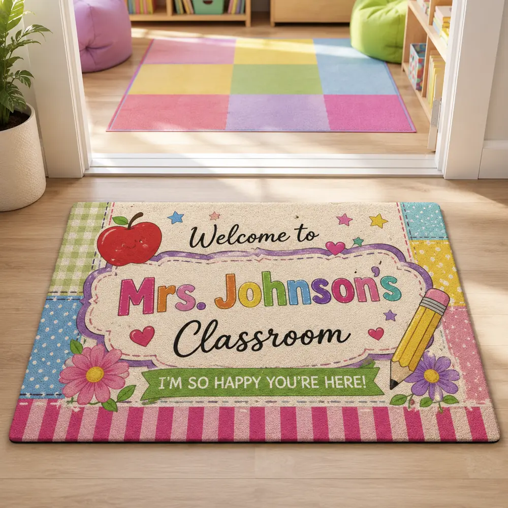 Personalized Teacher Classroom Doormat, Custom Name Welcome Mat, Back-To-School Classroom Decor, Teacher Appreciation Gift - Style 10