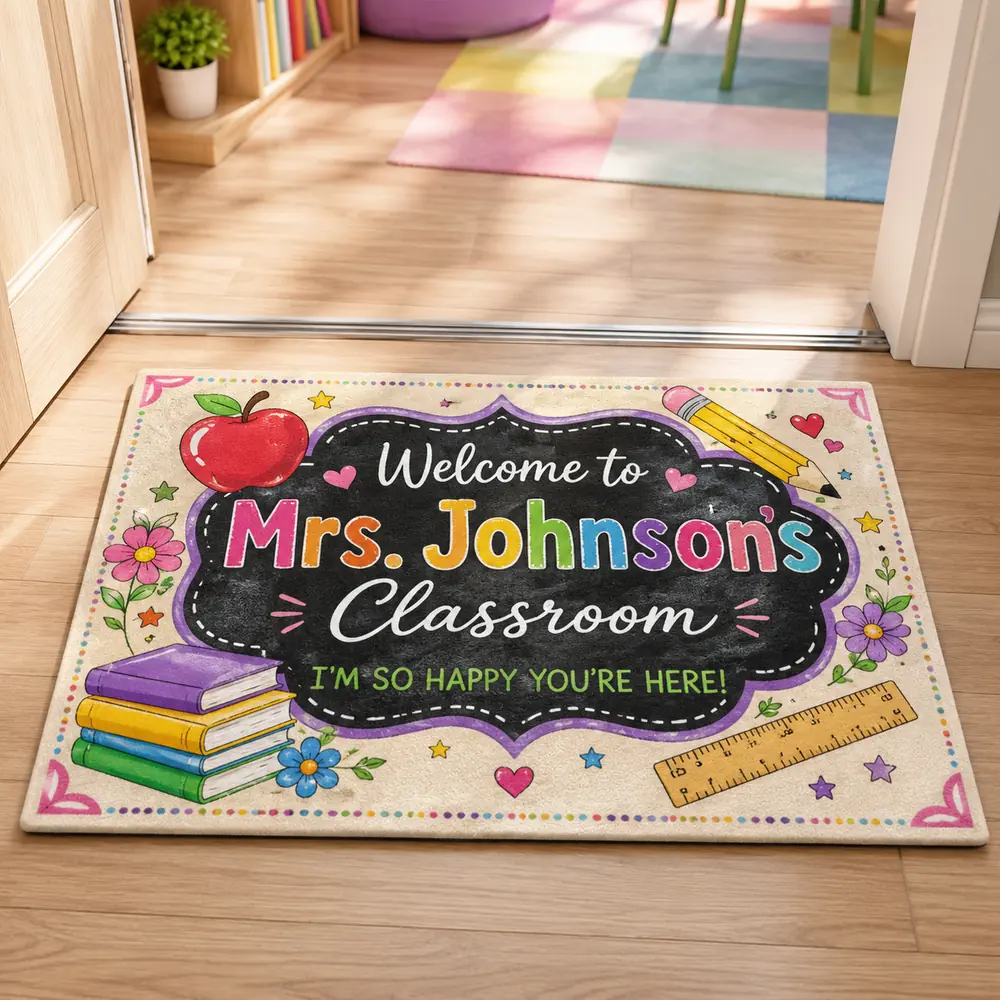 Personalized Teacher Classroom Doormat, Custom Name Welcome Mat, Back-To-School Classroom Decor, Teacher Appreciation Gift - Style 2