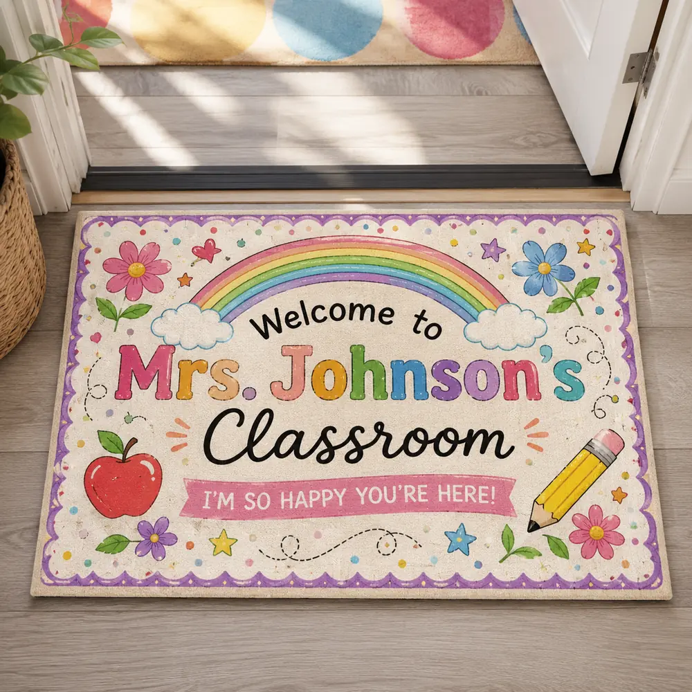 Personalized Teacher Classroom Doormat, Custom Name Welcome Mat, Back-To-School Classroom Decor, Teacher Appreciation Gift - Style 3