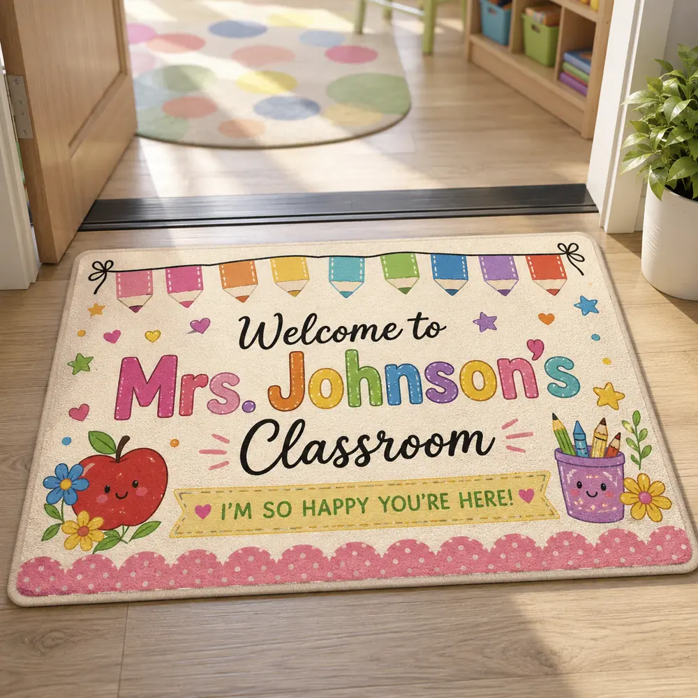 Personalized Teacher Classroom Doormat, Custom Name Welcome Mat, Back-To-School Classroom Decor, Teacher Appreciation Gift - Style 4