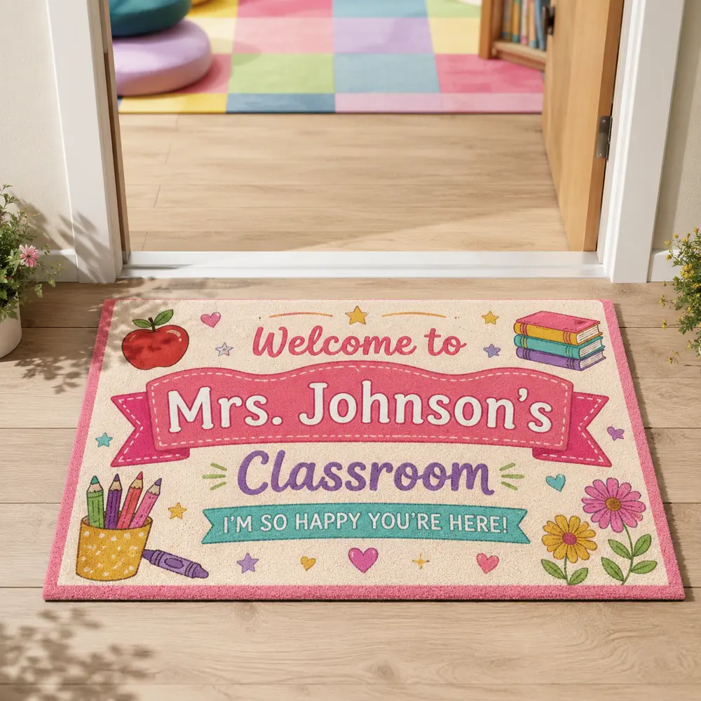 Personalized Teacher Classroom Doormat, Custom Name Welcome Mat, Back-To-School Classroom Decor, Teacher Appreciation Gift - Style 6
