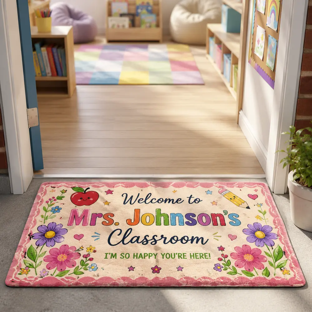 Personalized Teacher Classroom Doormat, Custom Name Welcome Mat, Back-To-School Classroom Decor, Teacher Appreciation Gift - Style 7