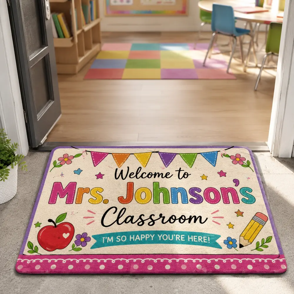 Personalized Teacher Classroom Doormat, Custom Name Welcome Mat, Back-To-School Classroom Decor, Teacher Appreciation Gift - Style 8