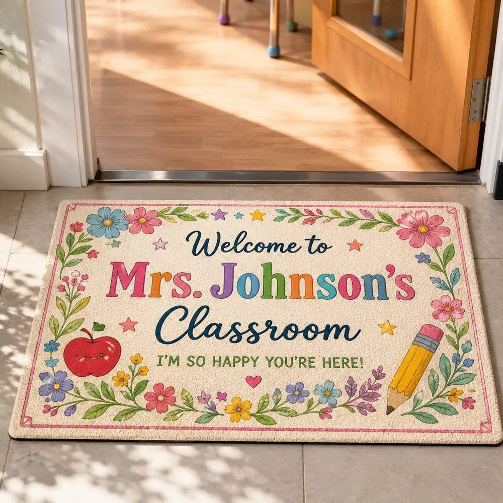 Personalized Teacher Classroom Doormat, Custom Name Welcome Mat, Back-To-School Classroom Decor, Teacher Appreciation Gift - Style 9