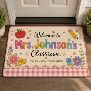 Personalized Teacher Classroom Doormat, Custom Name Welcome Mat, Colorful Back-To-School Classroom Decor, Teacher Appreciation Gift - Style 1