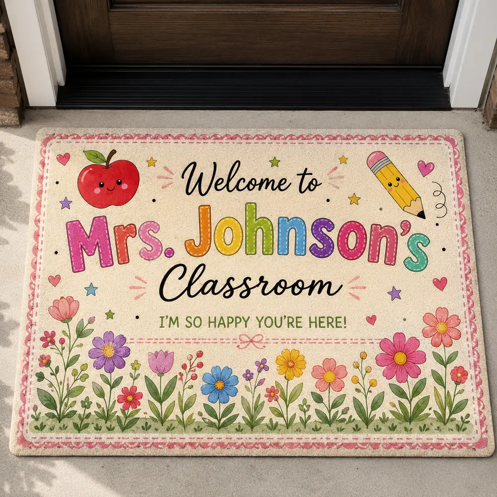 Personalized Teacher Classroom Doormat, Custom Name Welcome Mat, Colorful Back-To-School Classroom Decor, Teacher Appreciation Gift - Style 10