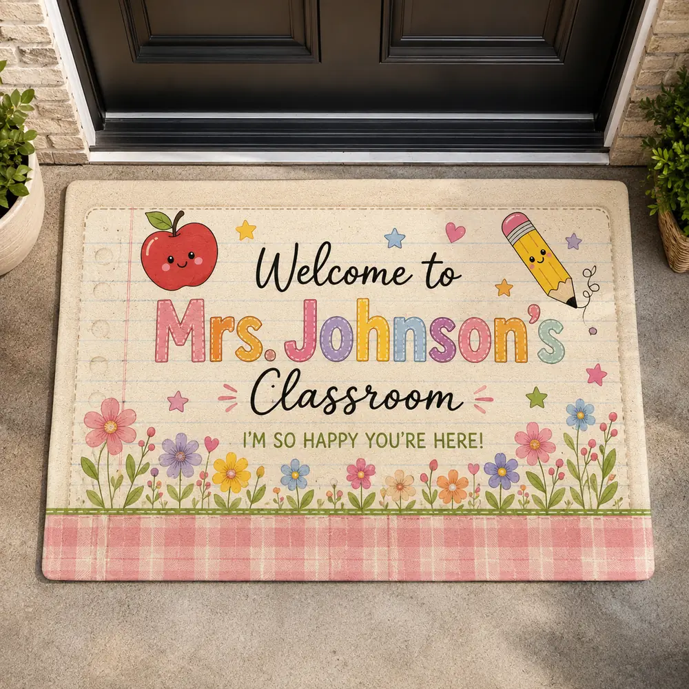 Personalized Teacher Classroom Doormat, Custom Name Welcome Mat, Colorful Back-To-School Classroom Decor, Teacher Appreciation Gift - Style 3